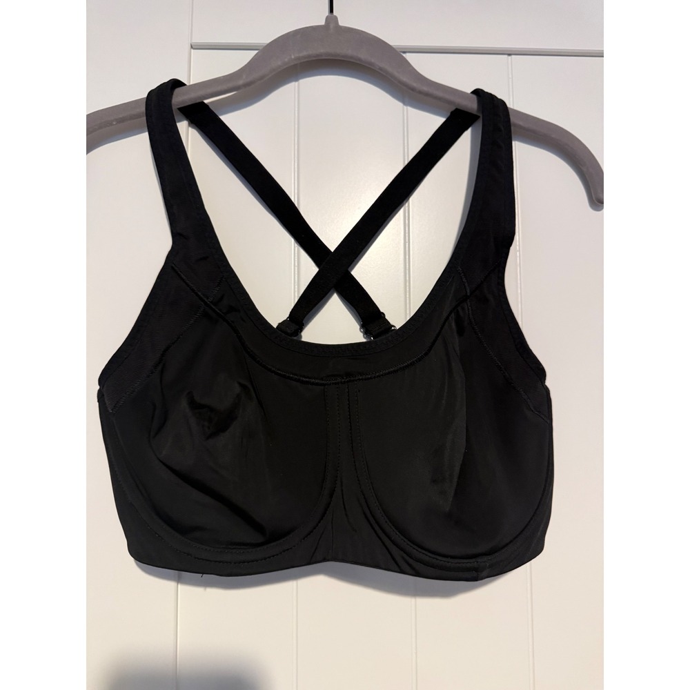 Athleta Black Sports Bra 34D Full‎ Support Cross Back High Impact Workout
